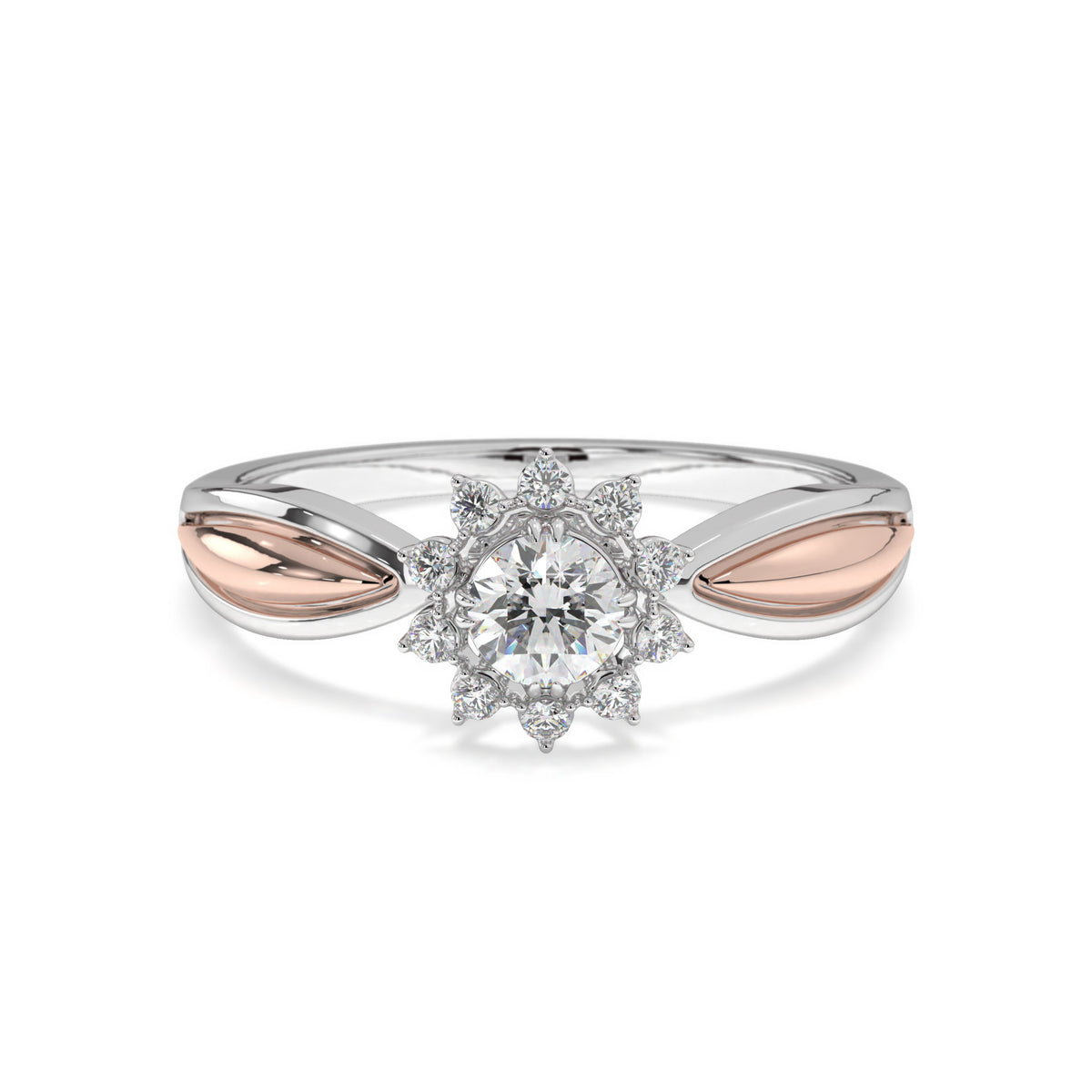 Giulia <br> two tone floral halo solitaire