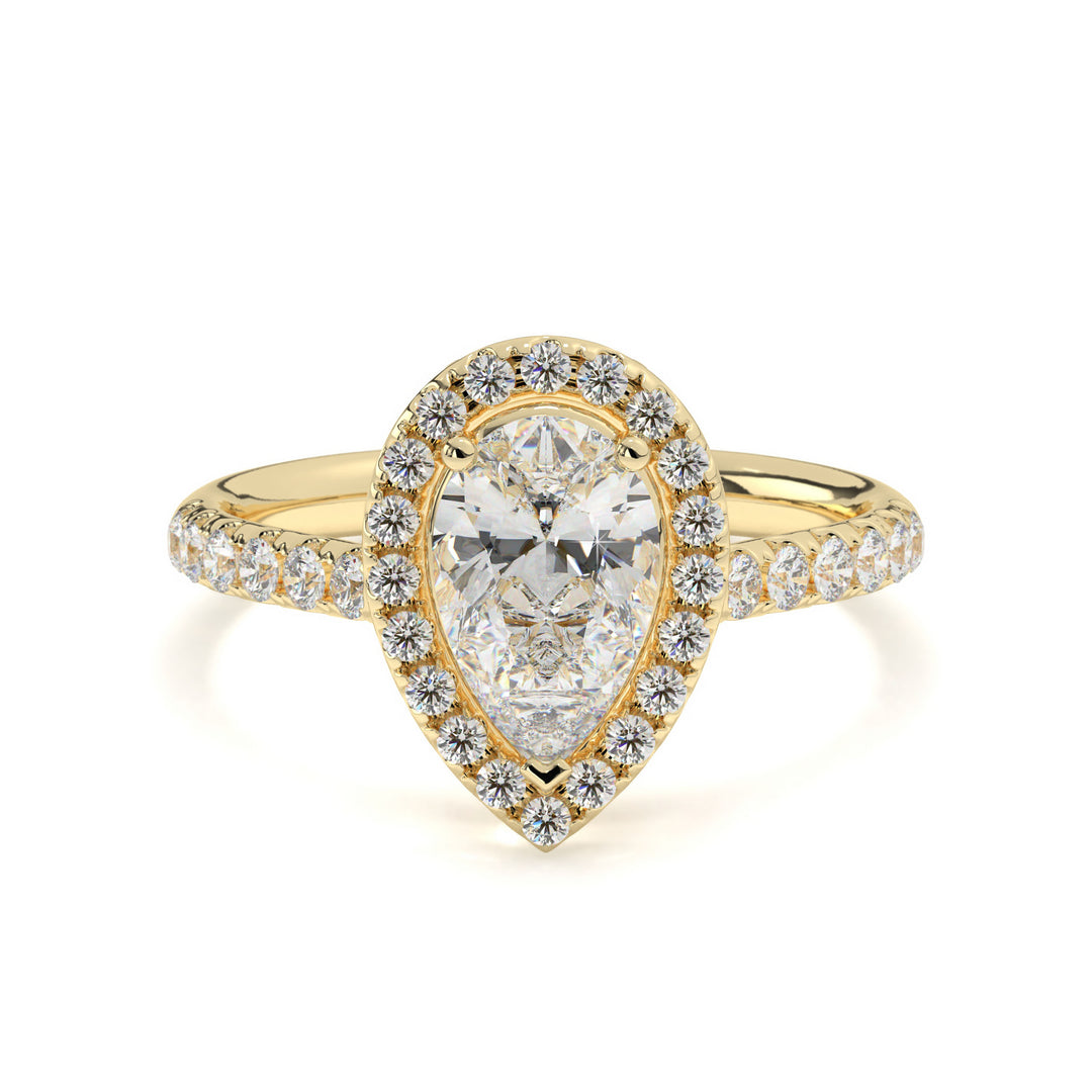 Yvette-Pear halo solitaire ring