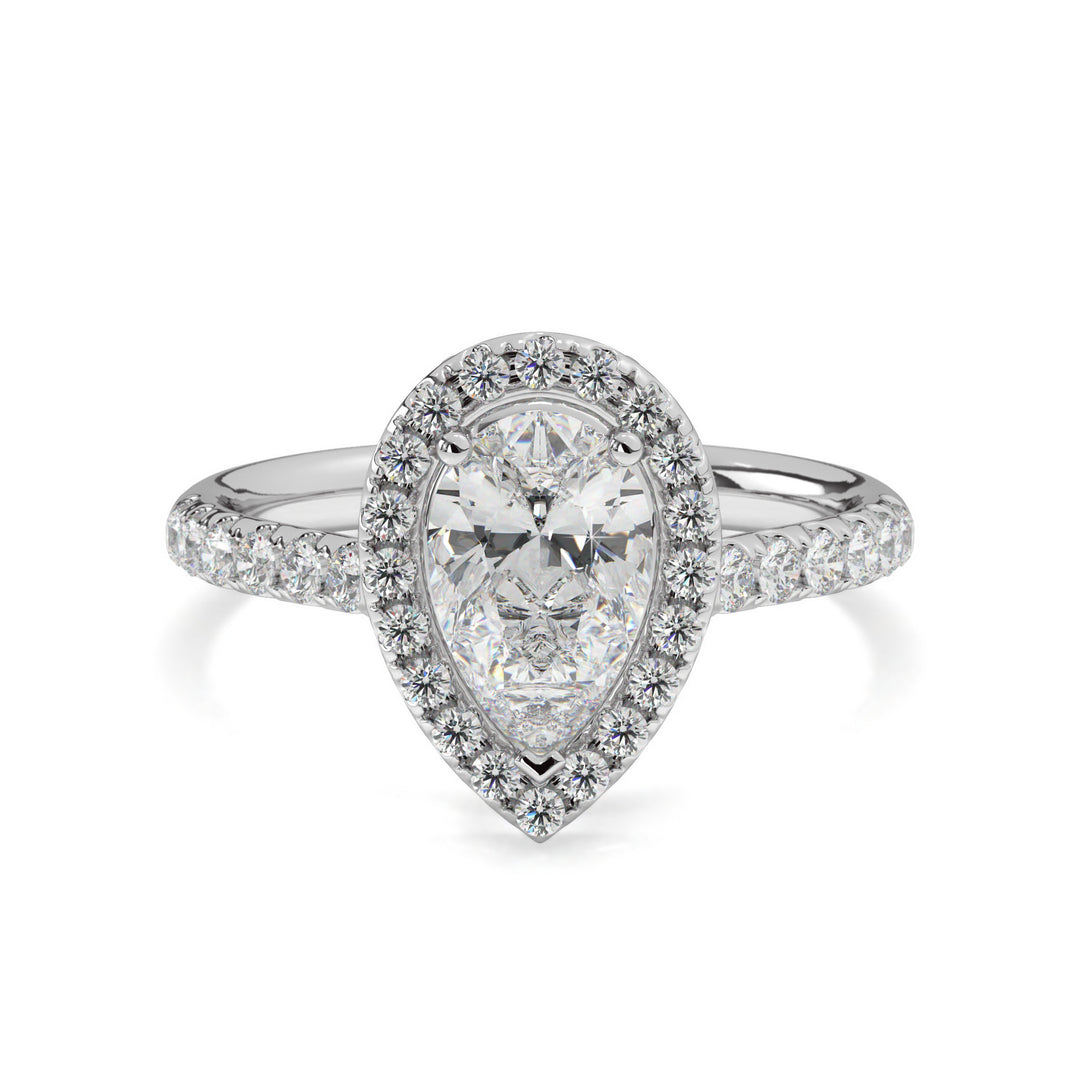 Yvette  Pear Halo Solitaire Ring