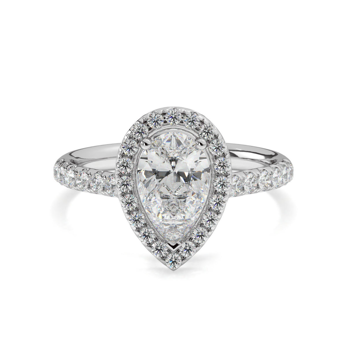 Yvette <br> pear halo solitaire ring