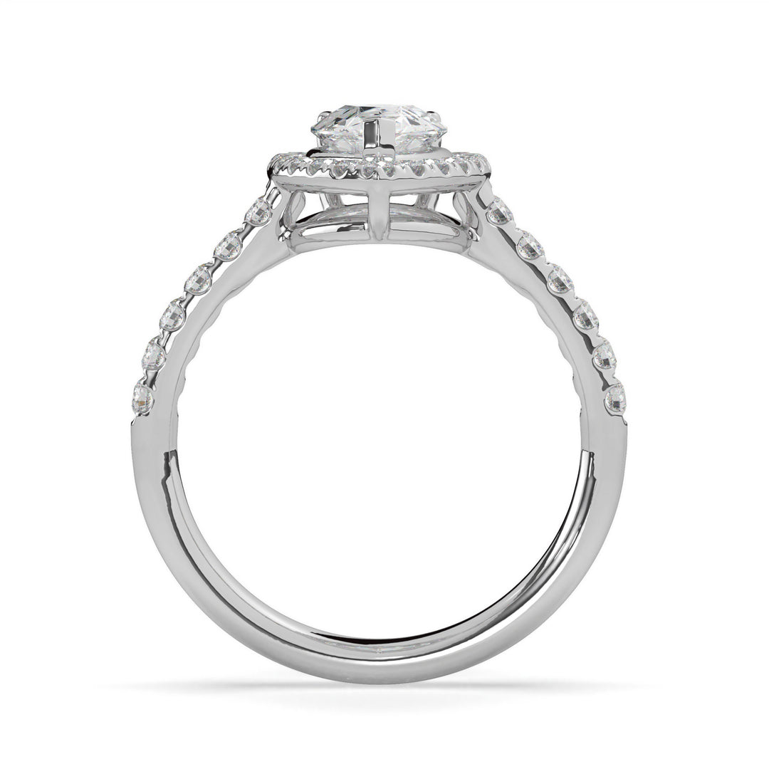 Yvette-Pear halo solitaire ring