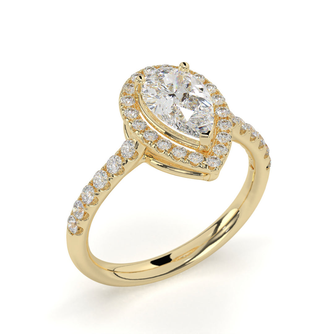 Yvette  Pear Halo Solitaire Ring