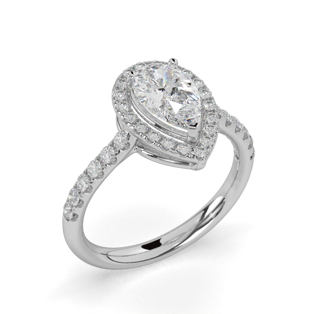 Yvette-Pear halo solitaire ring