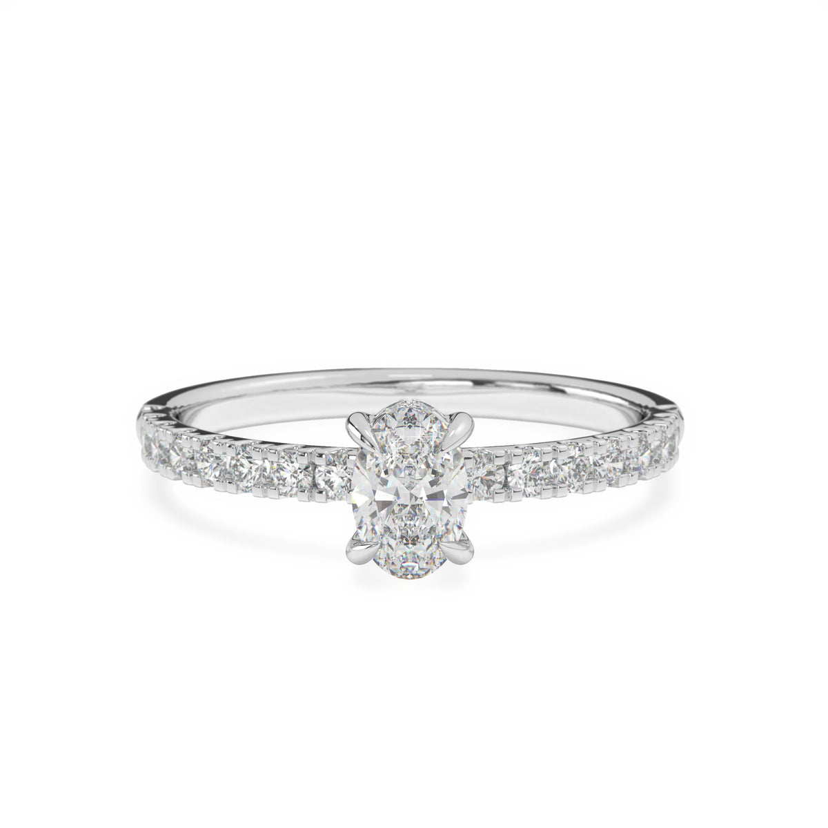 Anna <br> oval solitaire with hidden halo and pavé