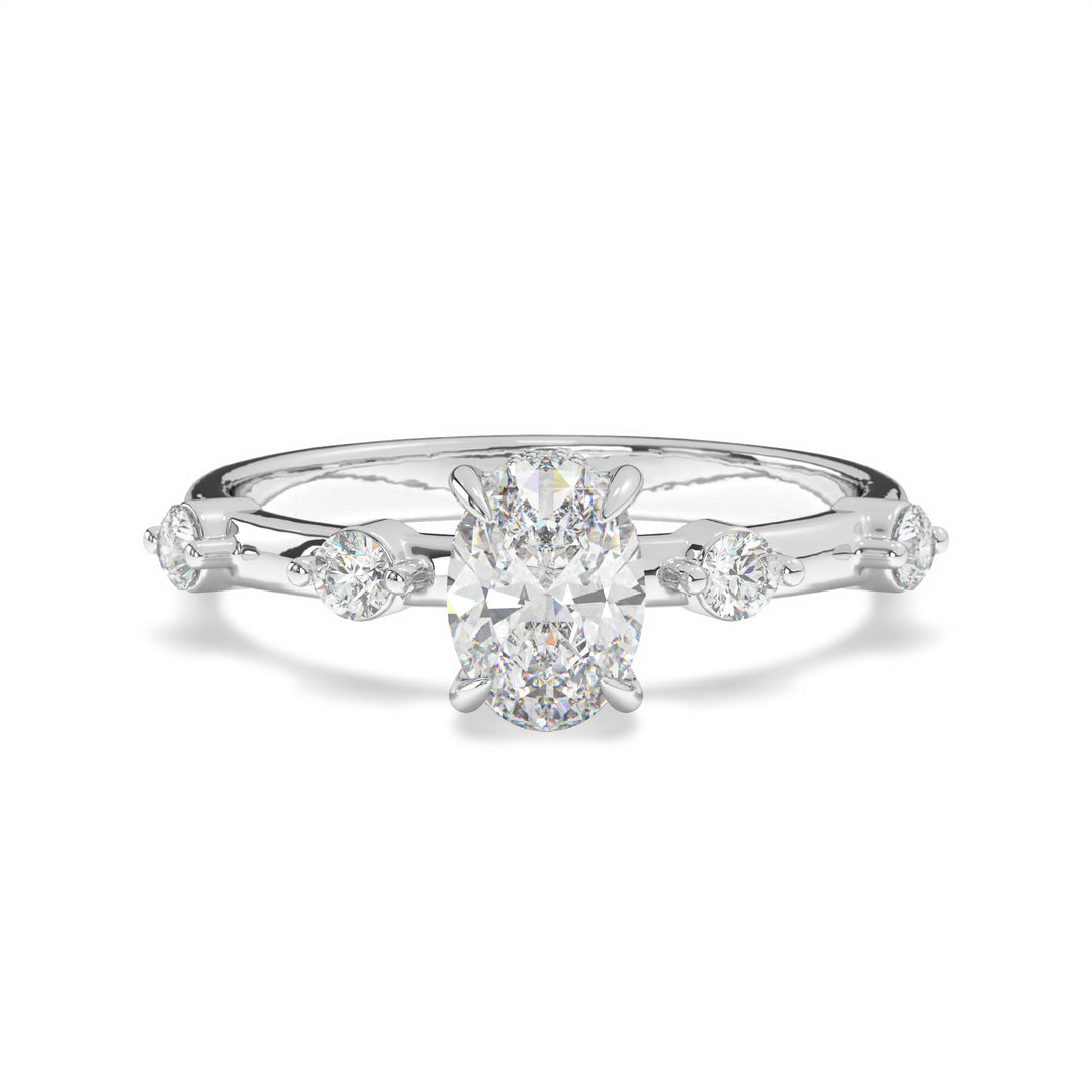 Lillie  Oval Solitaire with Hidden Halo and Side Stones