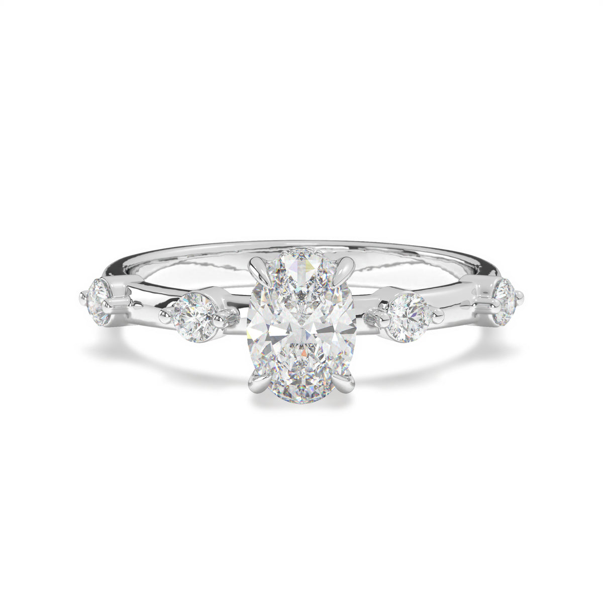 Lillie <br> oval solitaire with hidden halo and side stones