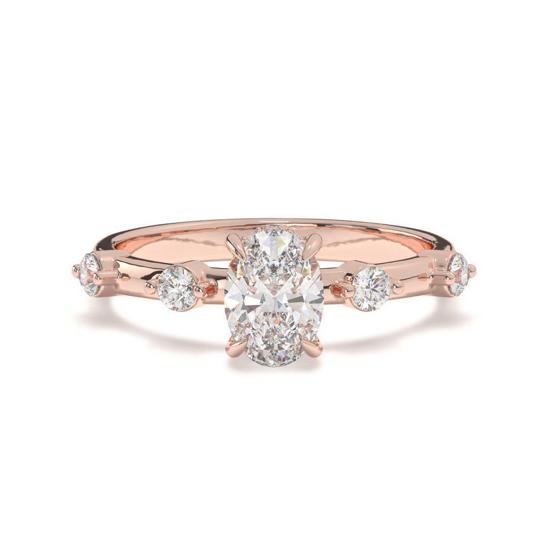 Lillie  Oval Solitaire with Hidden Halo and Side Stones