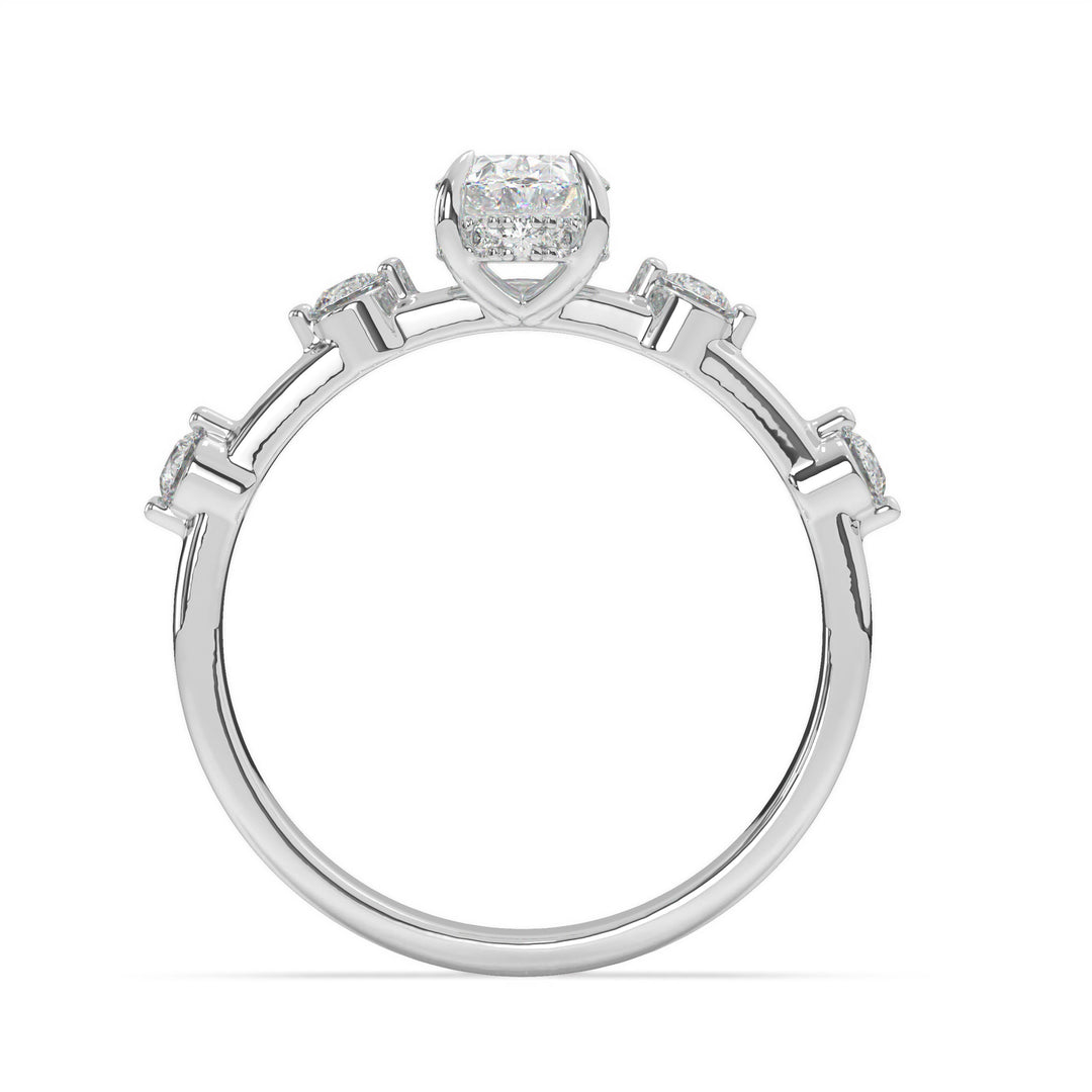 Lillie  Oval Solitaire with Hidden Halo and Side Stones