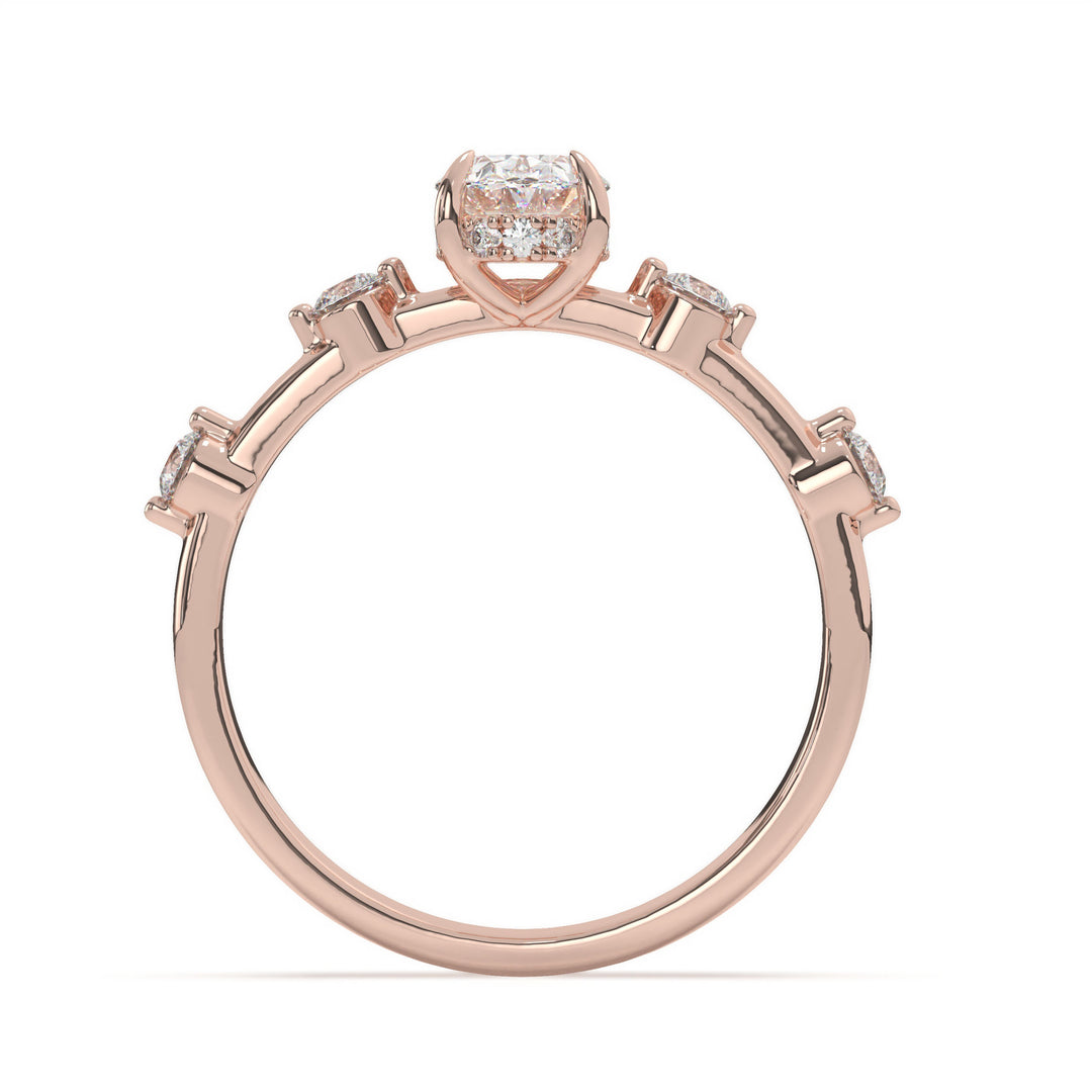Lillie  Oval Solitaire with Hidden Halo and Side Stones