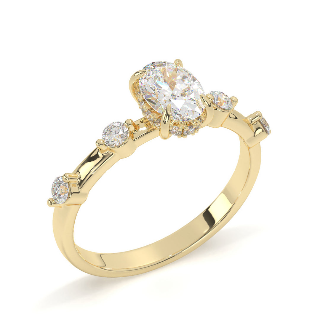 Lillie  Oval Solitaire with Hidden Halo and Side Stones