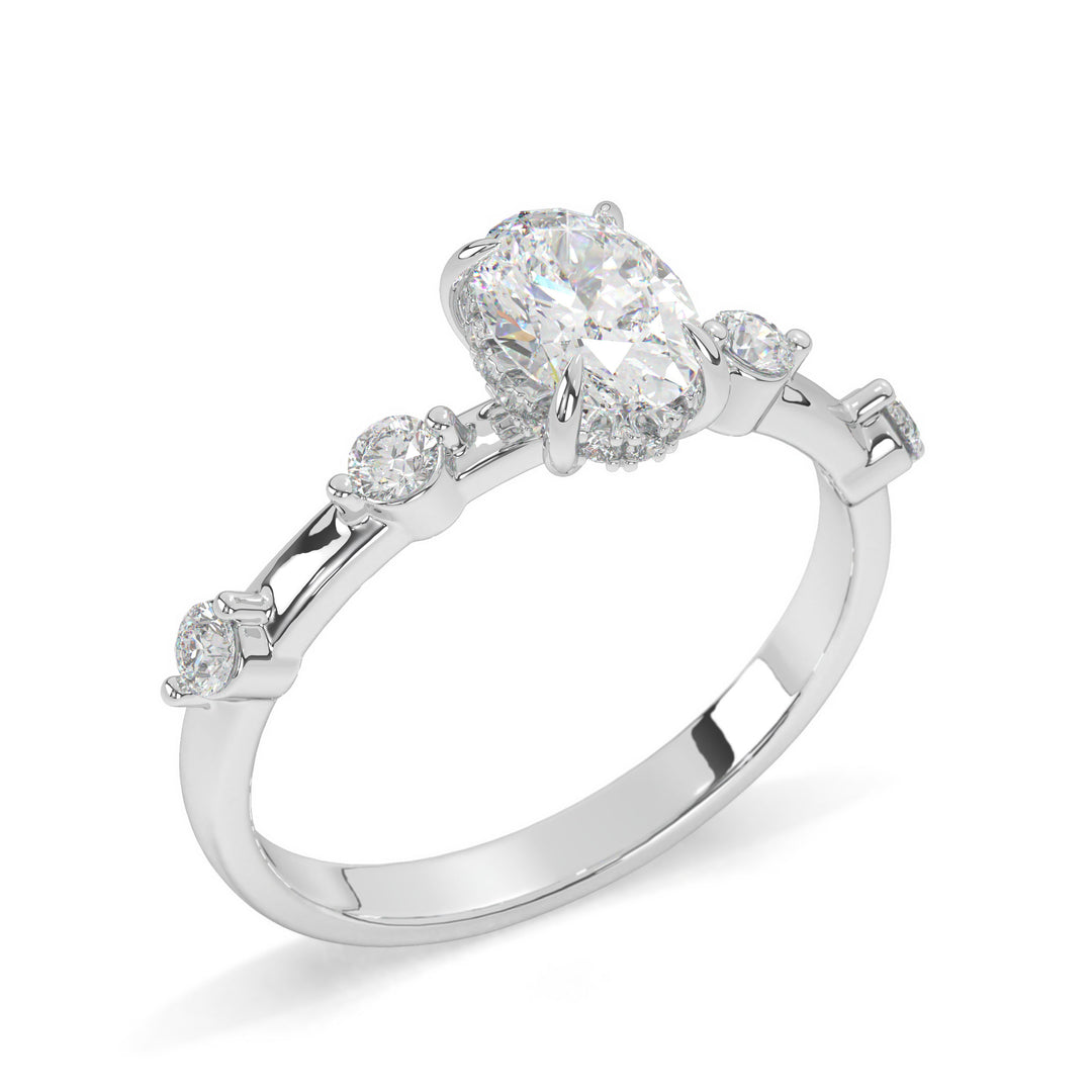 Lillie  Oval Solitaire with Hidden Halo and Side Stones
