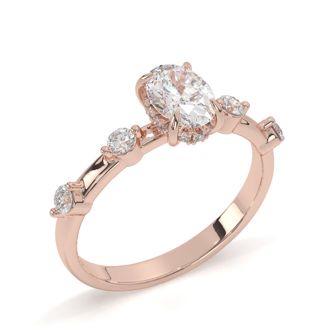 Lillie  Oval Solitaire with Hidden Halo and Side Stones