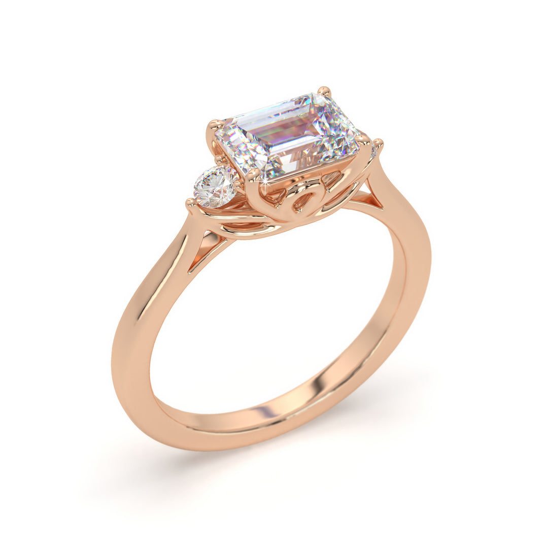 Ludovica - Elegant Three-Stone Emerald Diamond Ring